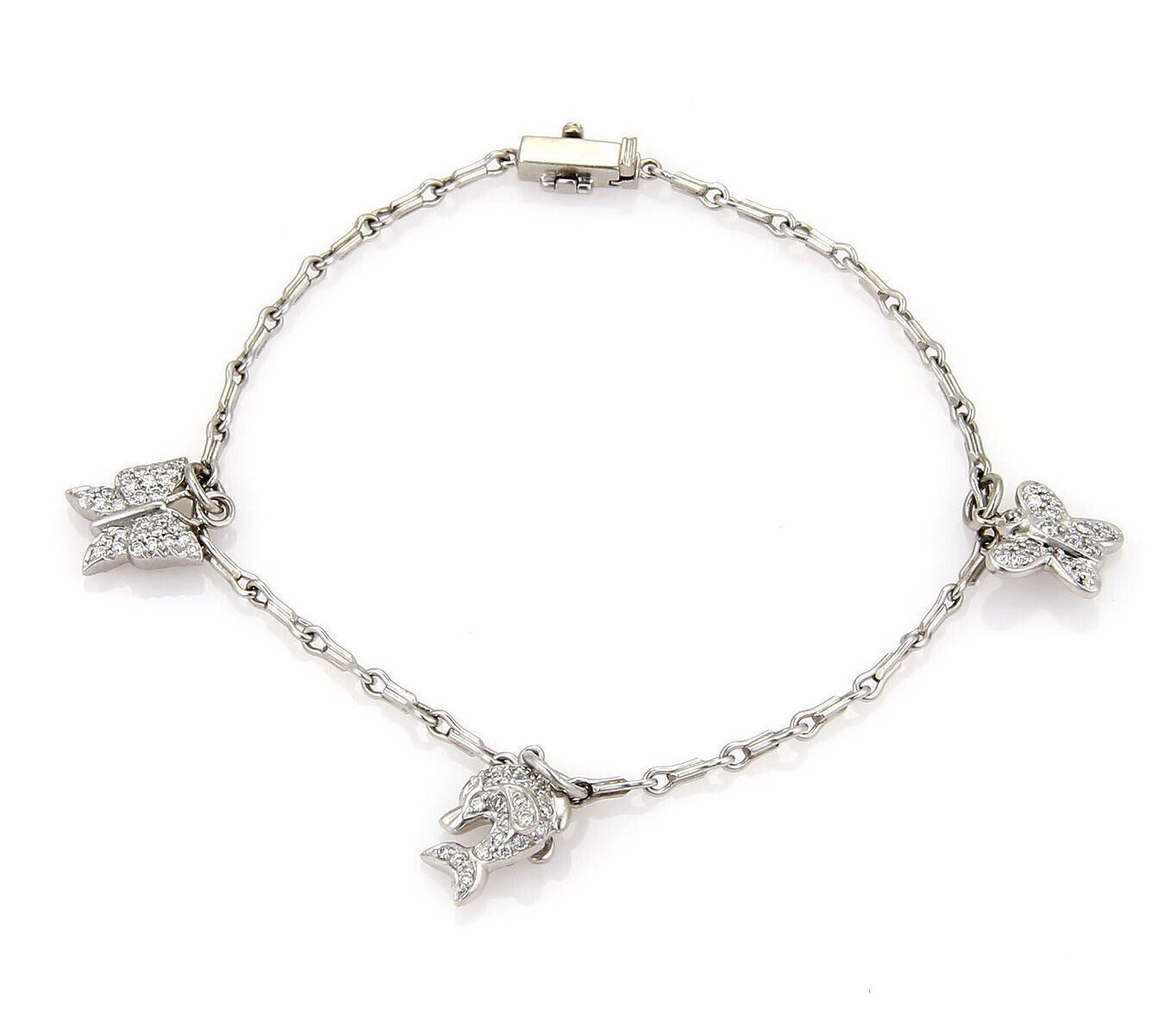 Platinum & Diamond Triple Charm Double Chain Link Bracelet
