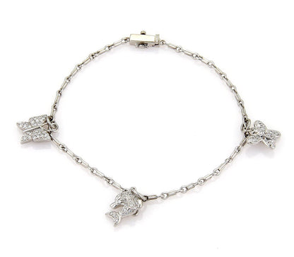 Platinum & Diamond Triple Charm Double Chain Link Bracelet