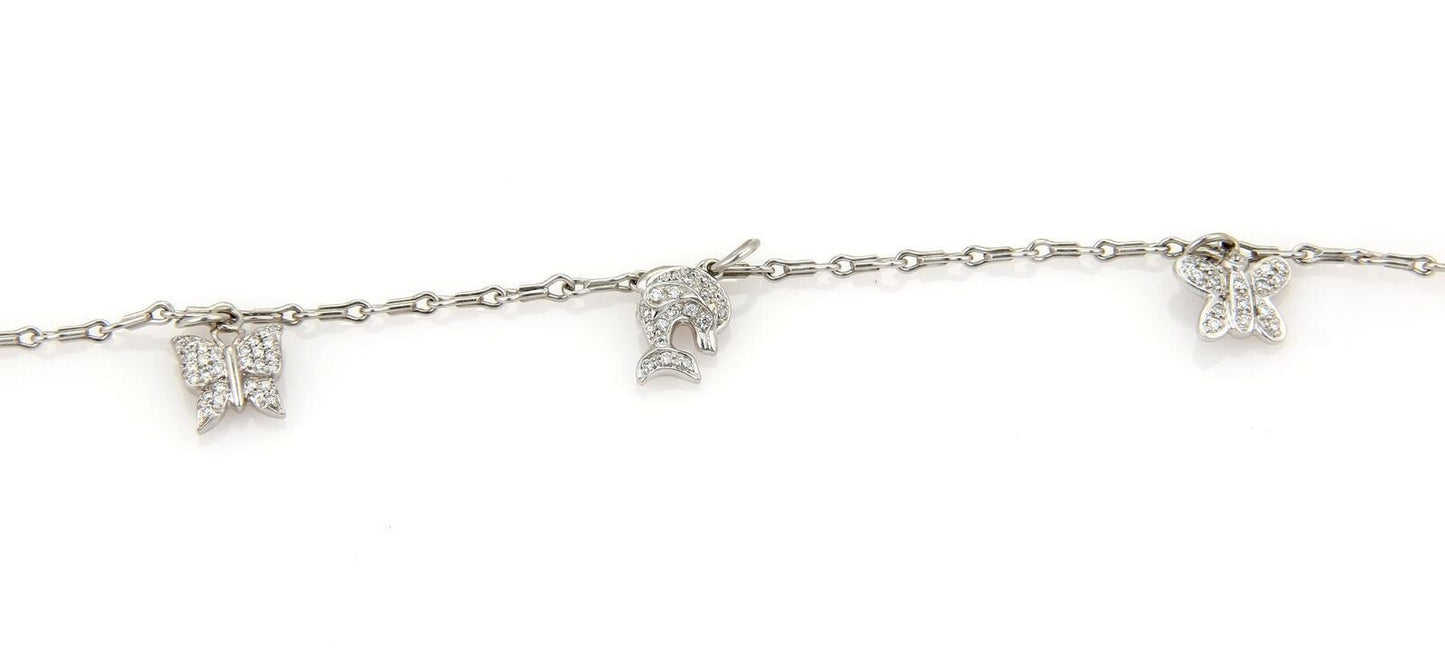 Platinum & Diamond Triple Charm Double Chain Link Bracelet