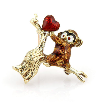 Enamel 14k Gold Baby Koala Bear In Tree & Heart Pin Brooch