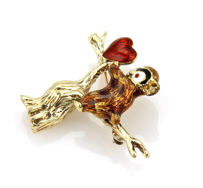 Enamel 14k Gold Baby Koala Bear In Tree & Heart Pin Brooch
