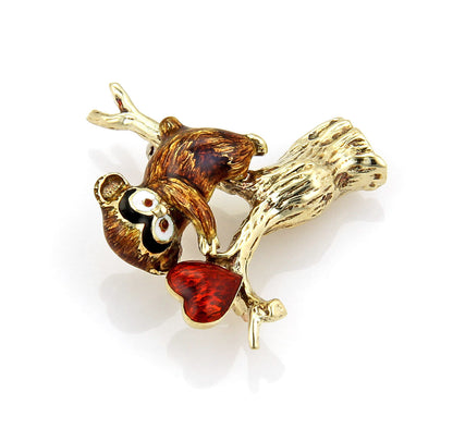 Enamel 14k Gold Baby Koala Bear In Tree & Heart Pin Brooch