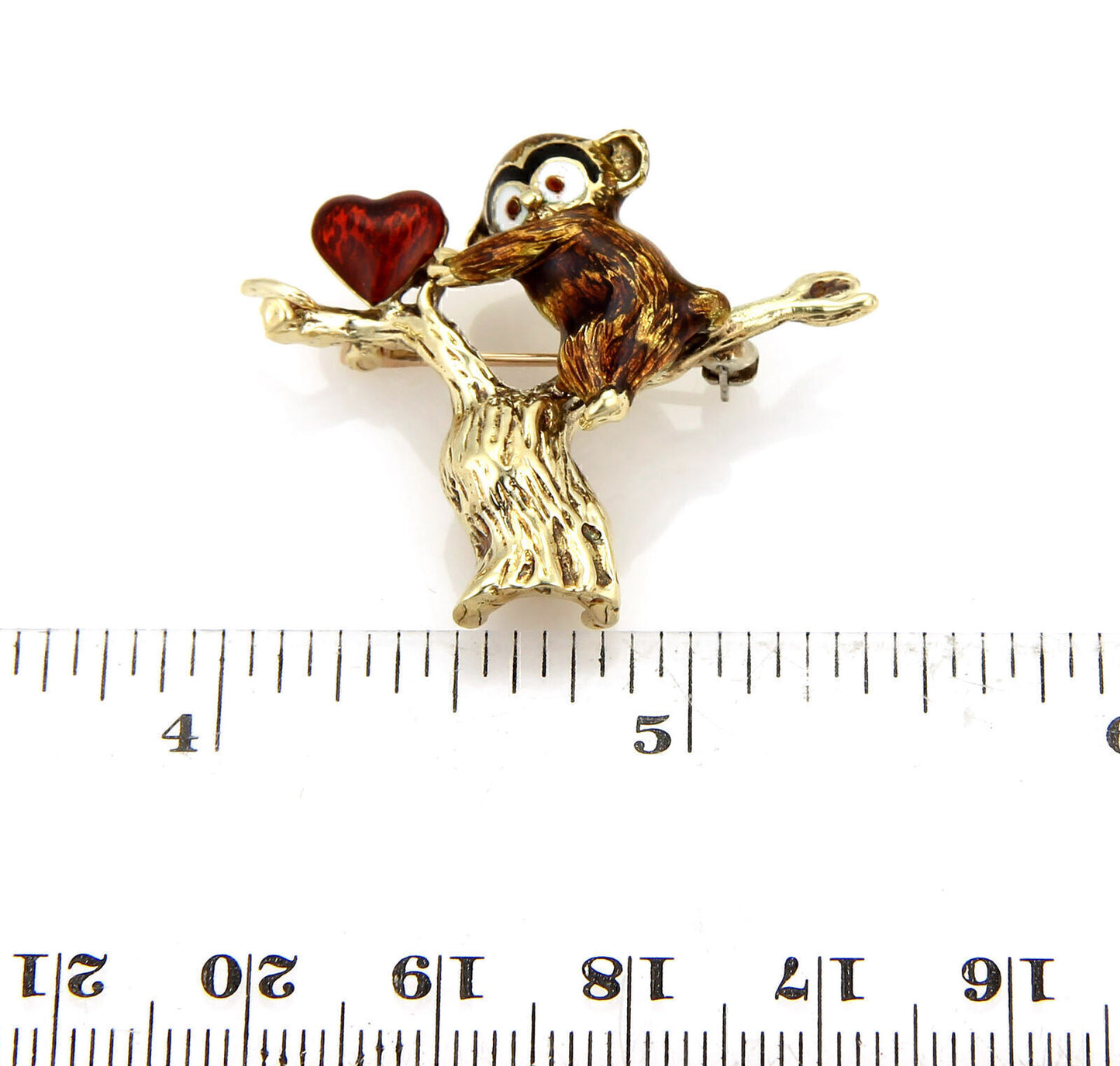 Enamel 14k Gold Baby Koala Bear In Tree & Heart Pin Brooch