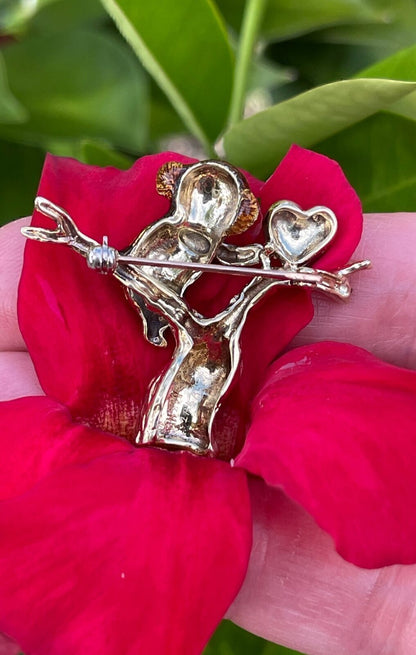 Enamel 14k Gold Baby Koala Bear In Tree & Heart Pin Brooch