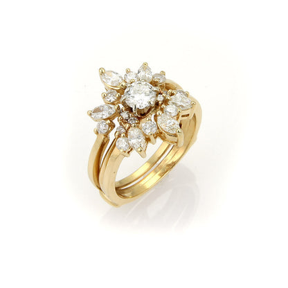 Solitaire & Insert Diamond 14k Yellow Gold Set of Round & Marquise Ring - Size 7