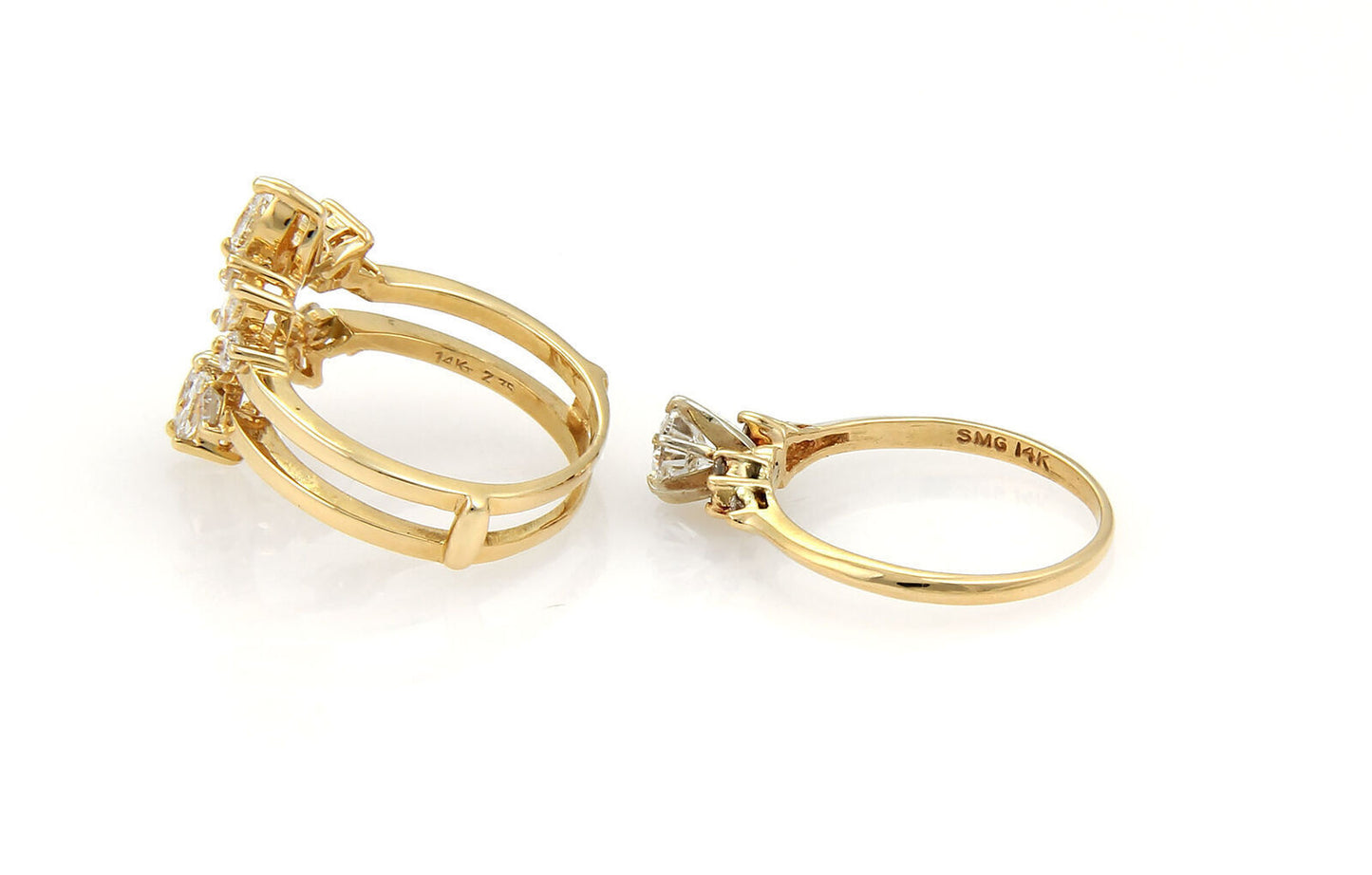 Solitaire & Insert Diamond 14k Yellow Gold Set of Round & Marquise Ring - Size 7