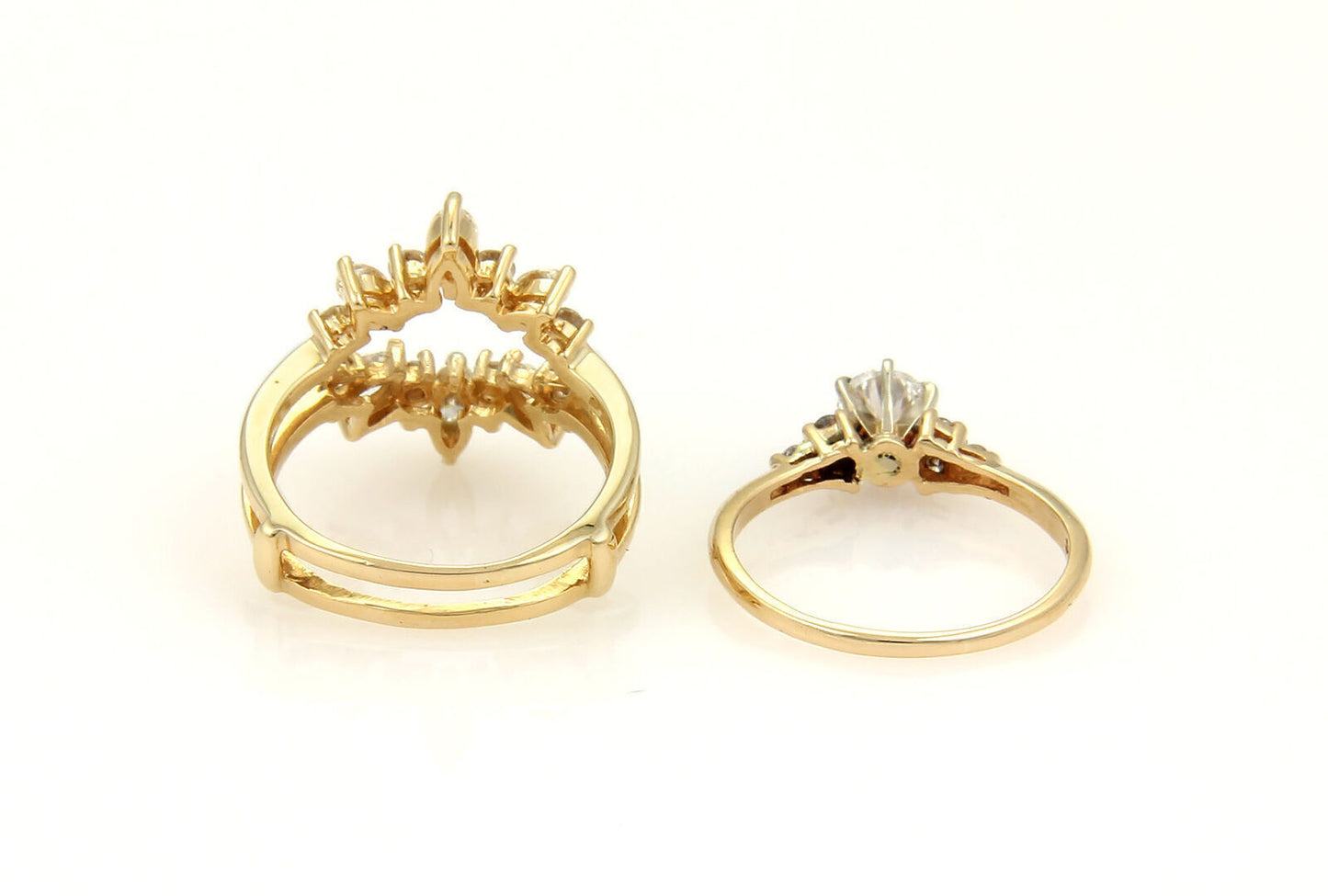 Solitaire & Insert Diamond 14k Yellow Gold Set of Round & Marquise Ring - Size 7