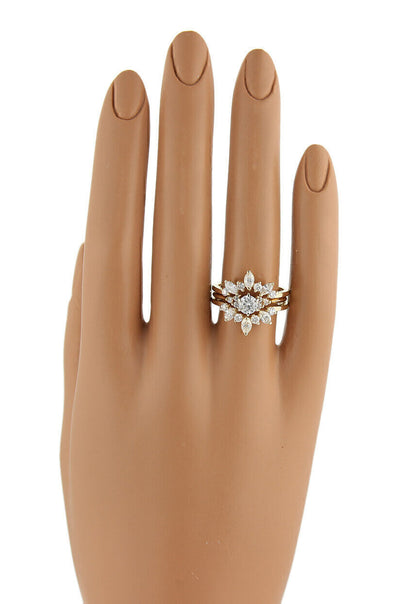 Solitaire & Insert Diamond 14k Yellow Gold Set of Round & Marquise Ring - Size 7