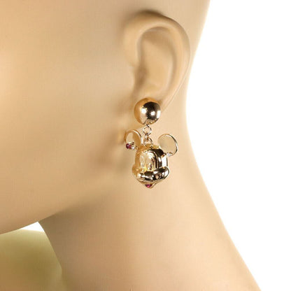 Mickey & Minnie Mouse Diamond Rubies 18k Yellow Gold Drop Dangle Earrings