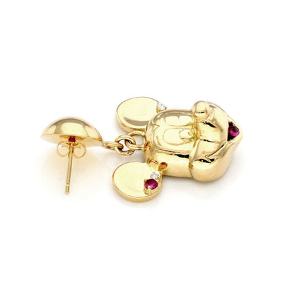 Mickey & Minnie Mouse Diamond Rubies 18k Yellow Gold Drop Dangle Earrings