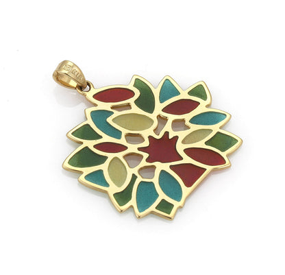 Mikimoto Plique-A-Jour Enamel 18k Yellow Gold Floral Charm Pendant