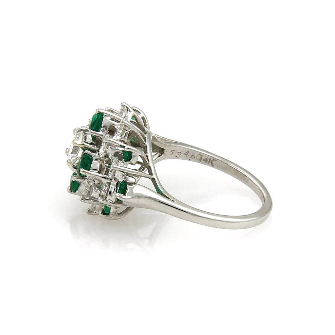 Diamond & Emerald 14k White Gold Cluster Ring - Size 6