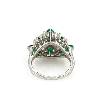 Diamond & Emerald 14k White Gold Cluster Ring - Size 6