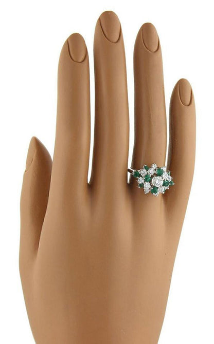 Diamond & Emerald 14k White Gold Cluster Ring - Size 6