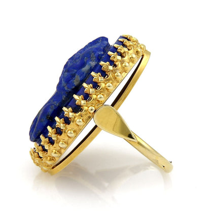 Carved Lapis Girl Cameo 14k Yellow Gold Ring - Size 7