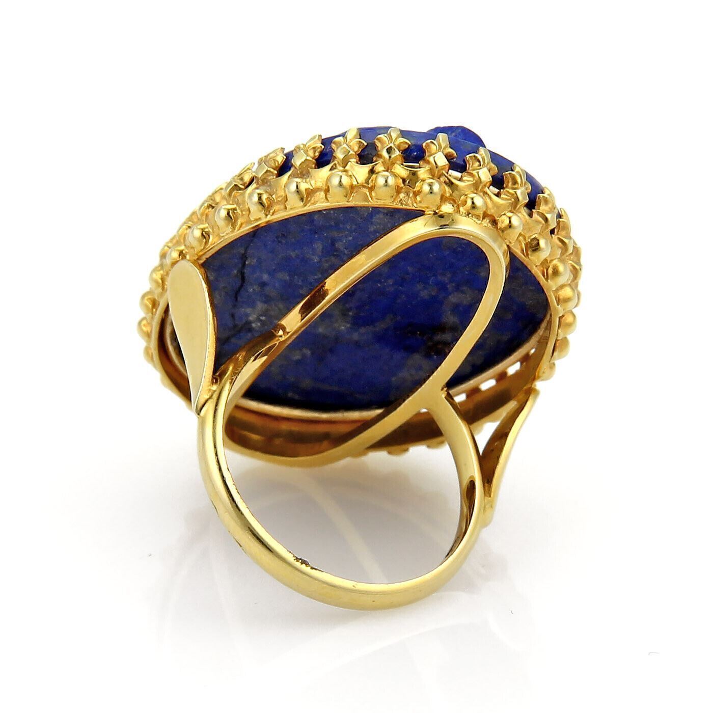 Carved Lapis Girl Cameo 14k Yellow Gold Ring - Size 7