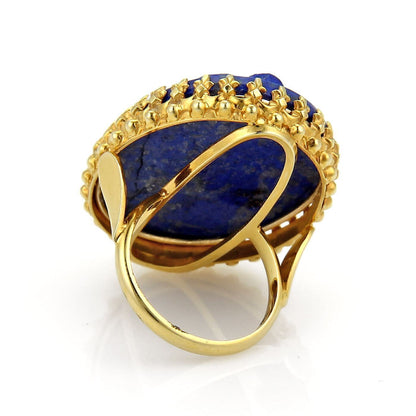 Carved Lapis Girl Cameo 14k Yellow Gold Ring - Size 7