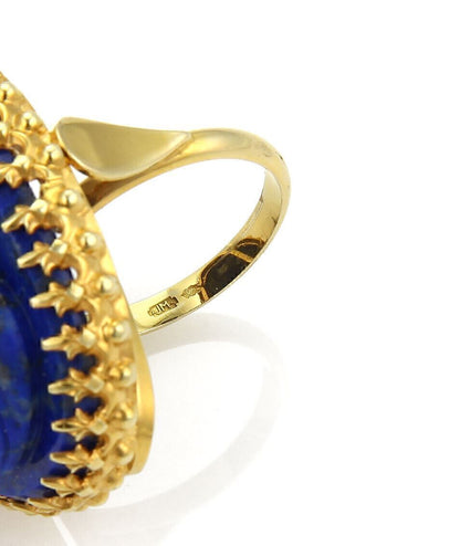 Carved Lapis Girl Cameo 14k Yellow Gold Ring - Size 7