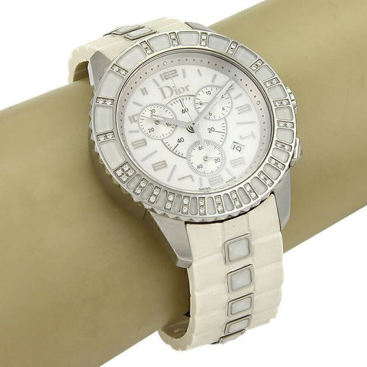 Christian Dior Christal Women's Stainless Steel Rubber and Ceramic Quartz Diamond Bezel Watch