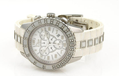 Christian Dior Christal Women's Stainless Steel Rubber and Ceramic Quartz Diamond Bezel Watch