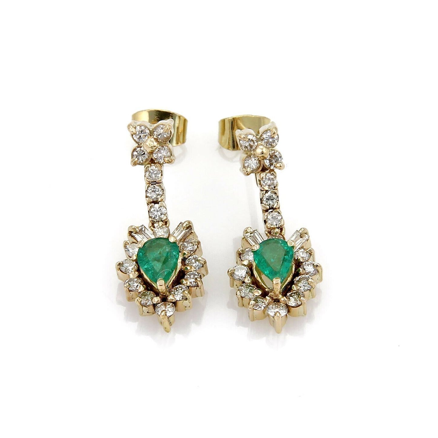 Diamond & Emerald 18k Yellow Gold Floral Dangle Earrings