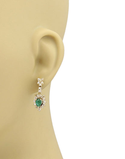 Diamond & Emerald 18k Yellow Gold Floral Dangle Earrings