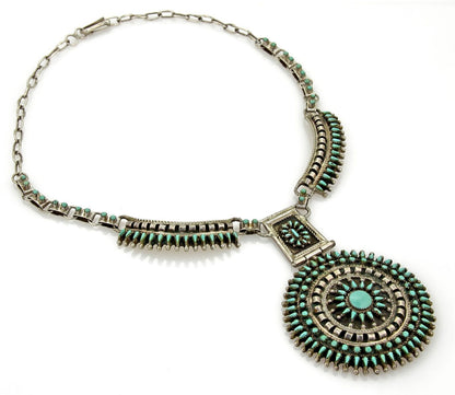 Turquoise Sterling Silver Large Medallion Fancy Collar Necklace