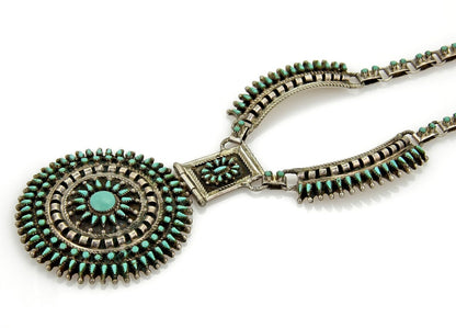 Turquoise Sterling Silver Large Medallion Fancy Collar Necklace