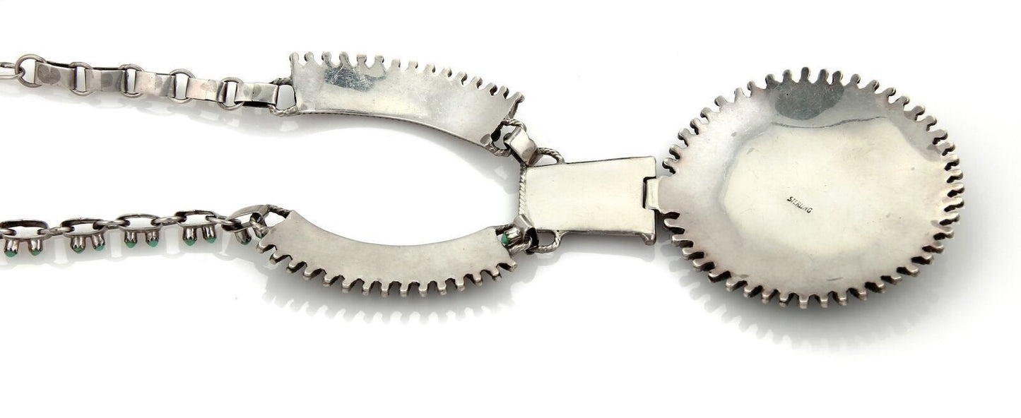 Turquoise Sterling Silver Large Medallion Fancy Collar Necklace