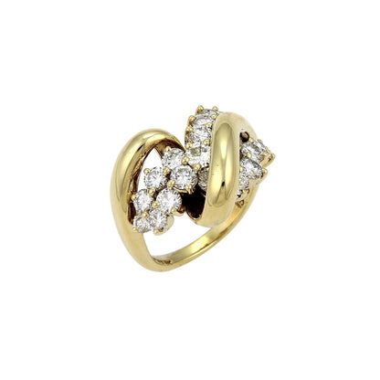 Jose Hess Diamond 18k Yellow Gold Cocktail Curved Loop Ring - Size 6.5