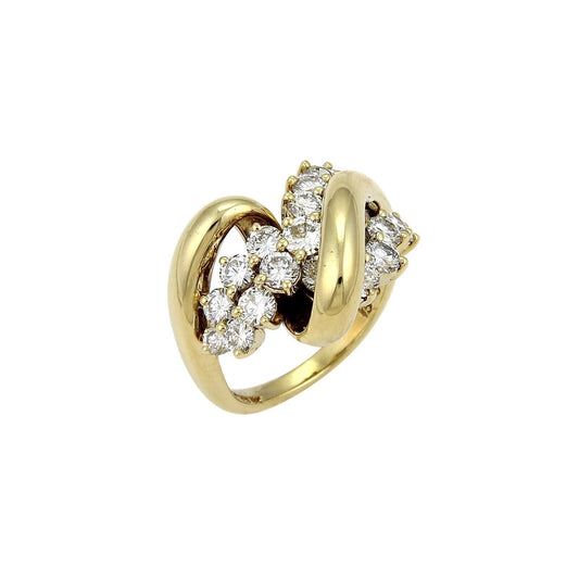 Jose Hess Diamond 18k Yellow Gold Cocktail Curved Loop Ring - Size 6.5