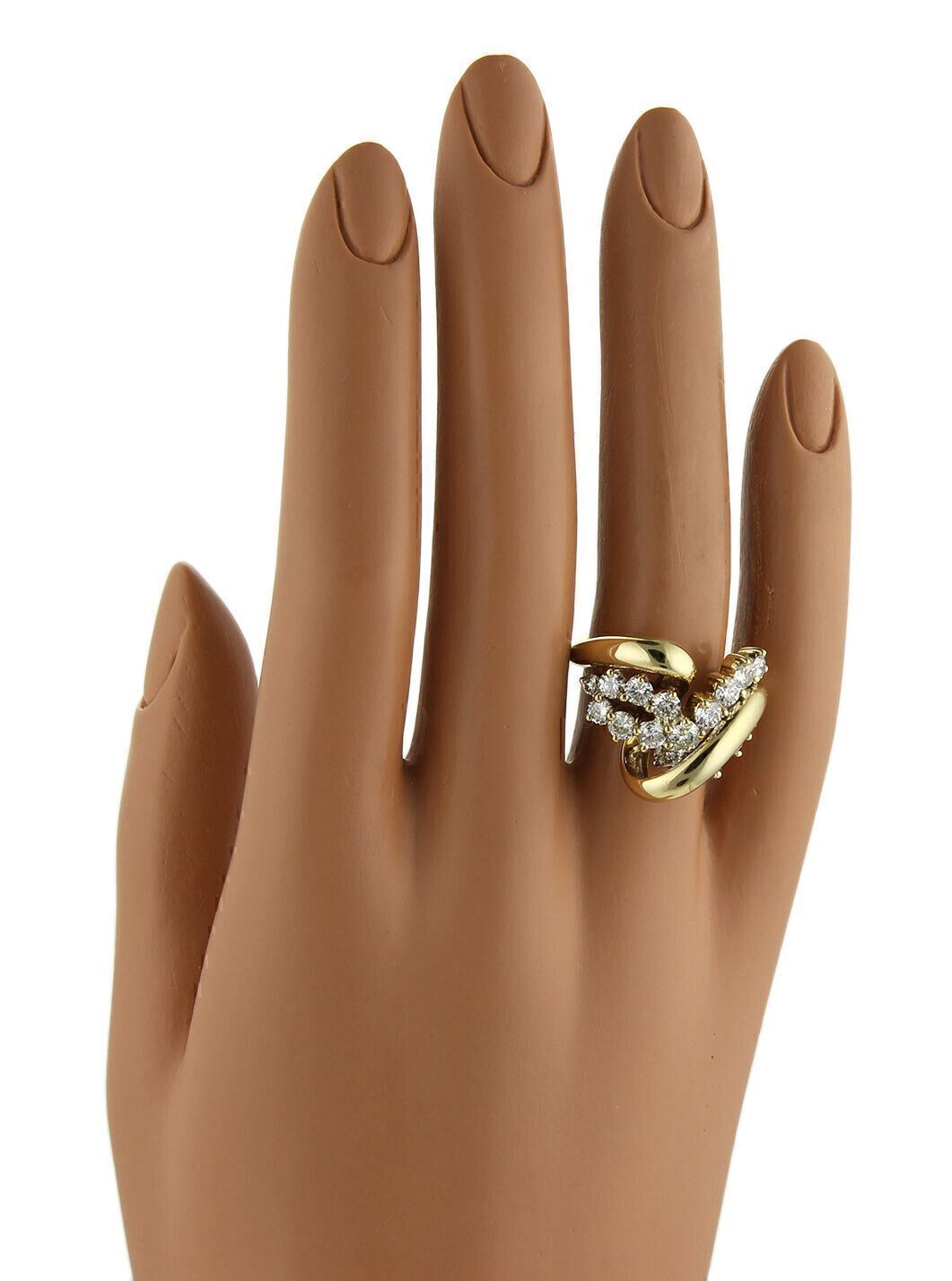 Jose Hess Diamond 18k Yellow Gold Cocktail Curved Loop Ring - Size 6.5