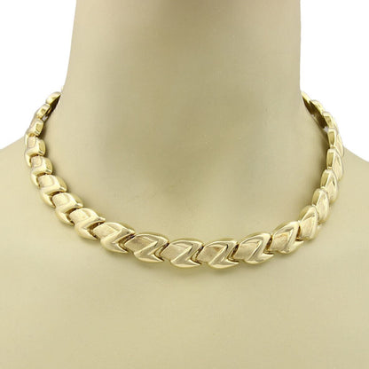 Z Shape 14k Yellow Gold Fancy Textured Link Collar Necklace