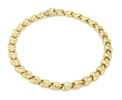 Z Shape 14k Yellow Gold Fancy Textured Link Collar Necklace