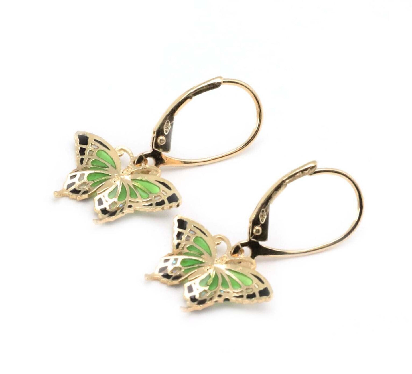 Enamel Butterfly 14k Yellow Gold Dangle Earrings