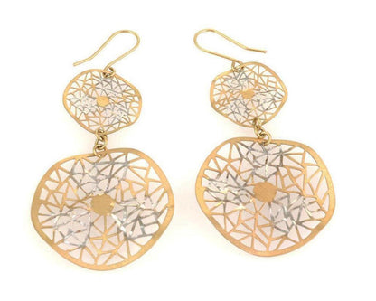 Giordana Castellan 14k Gold Web Design 2 Circle Wave Dangle Earrings