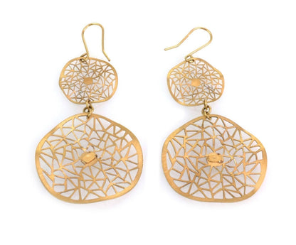 Giordana Castellan 14k Gold Web Design 2 Circle Wave Dangle Earrings
