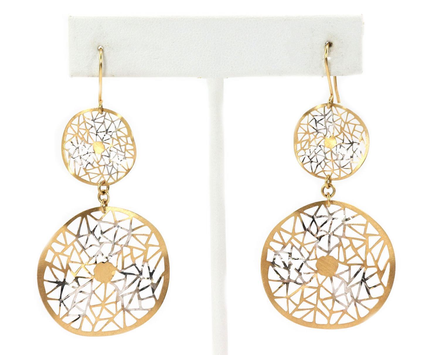Giordana Castellan 14k Gold Web Design 2 Circle Wave Dangle Earrings