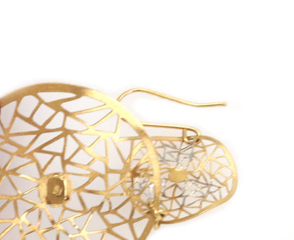 Giordana Castellan 14k Gold Web Design 2 Circle Wave Dangle Earrings