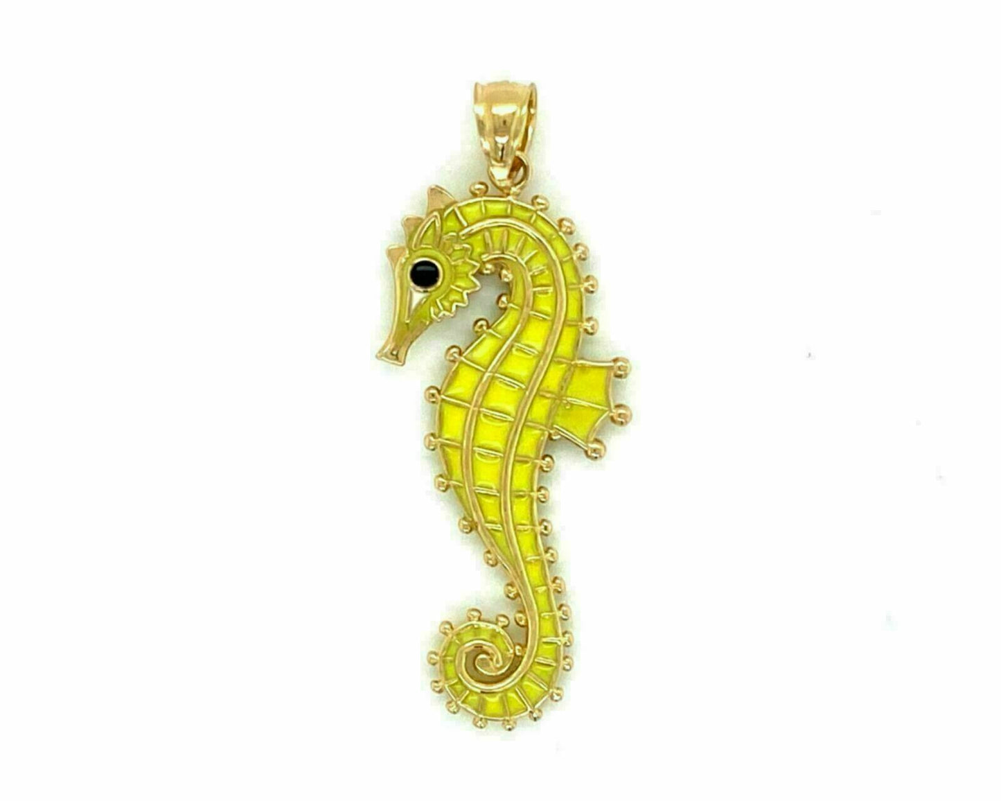 Double Sided Yellow Enamel Sea Horse 14k Yellow Gold Charm Pendant