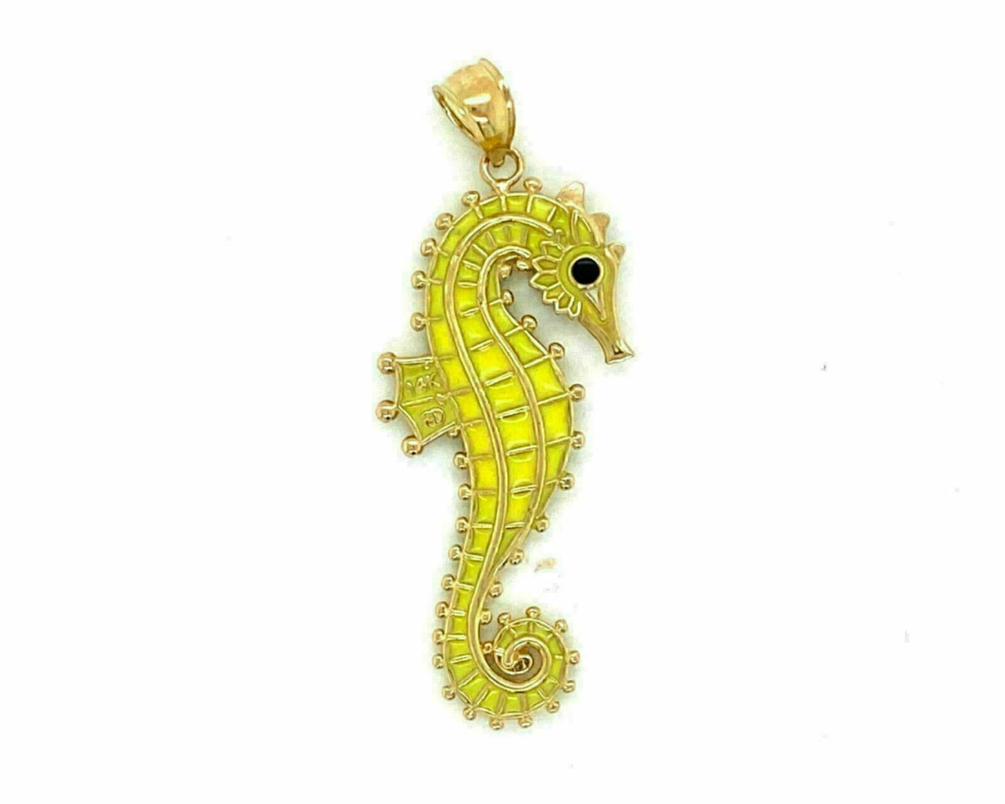 Double Sided Yellow Enamel Sea Horse 14k Yellow Gold Charm Pendant