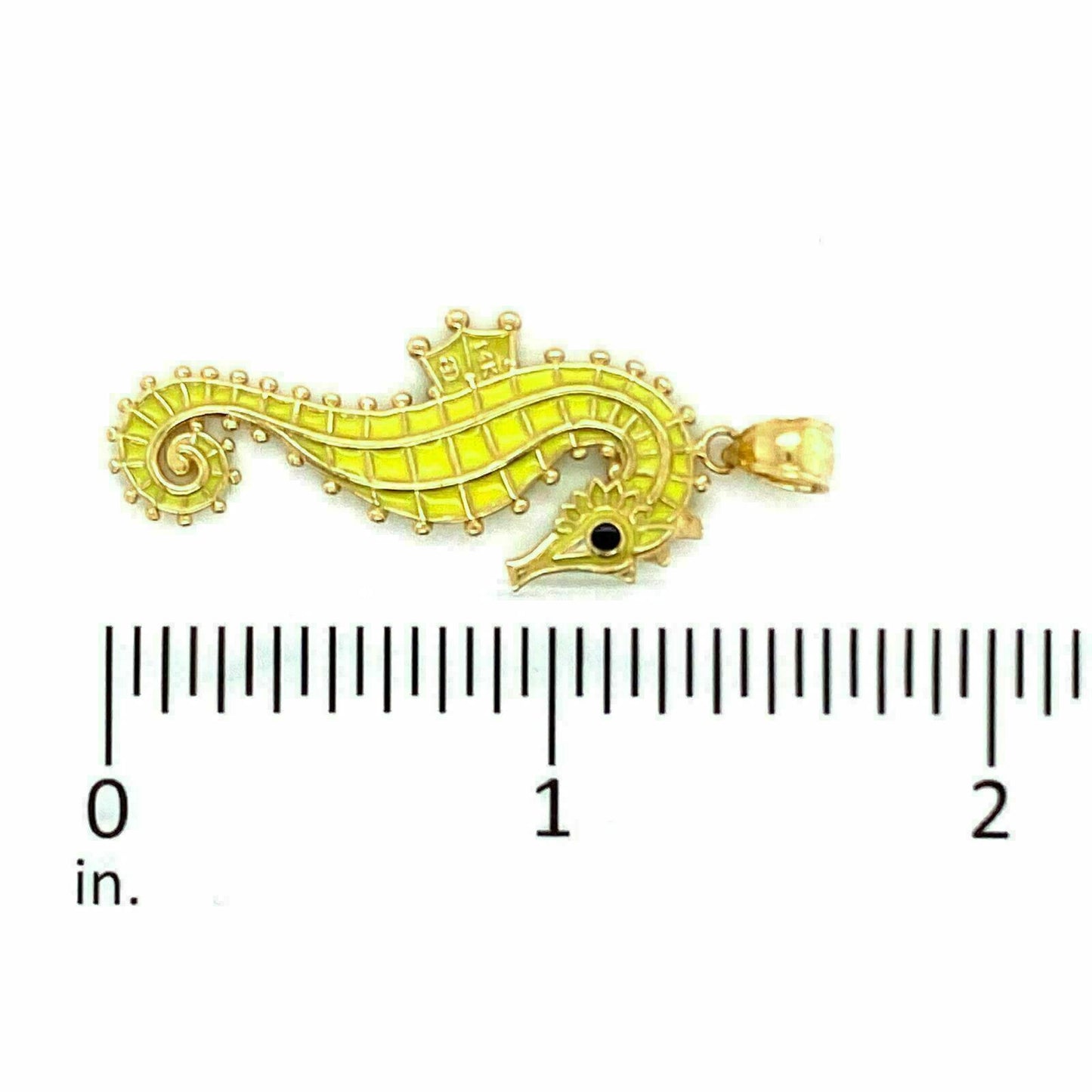 Double Sided Yellow Enamel Sea Horse 14k Yellow Gold Charm Pendant