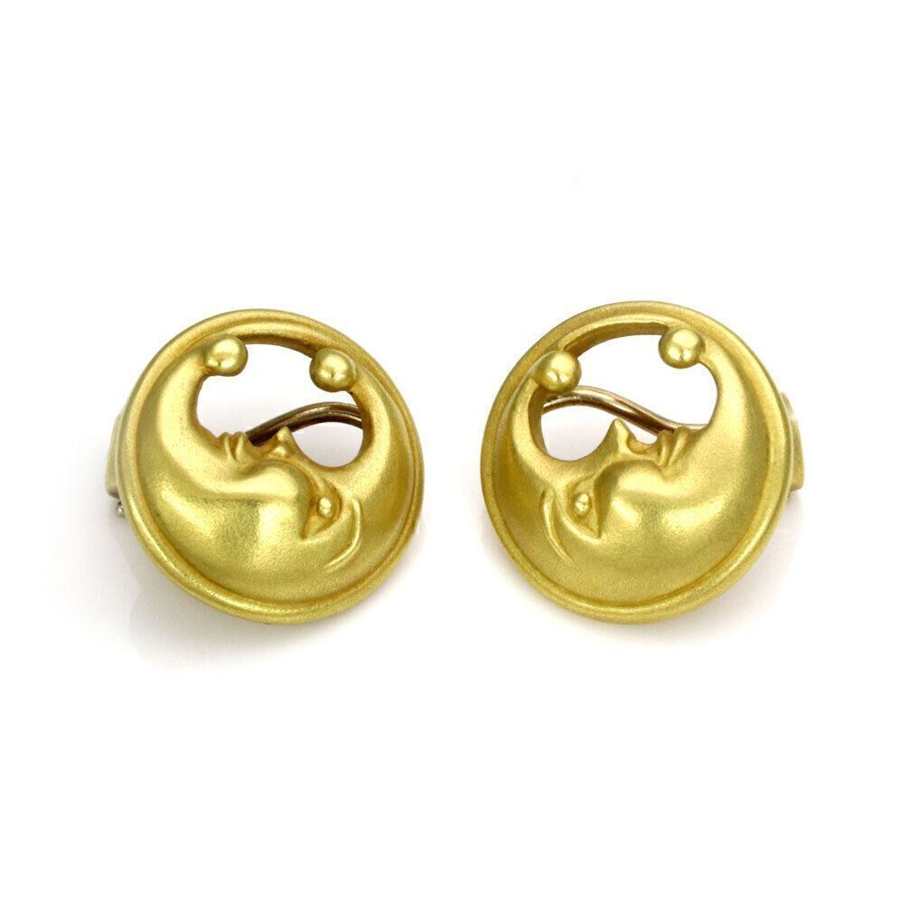 Kieselstein Cord 18k Yellow Gold Crescent Moon Face Round Clip On Earrings
