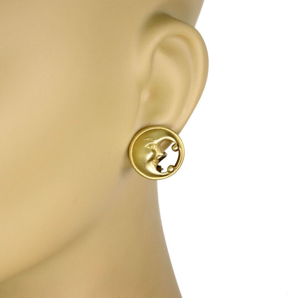 Kieselstein Cord 18k Yellow Gold Crescent Moon Face Round Clip On Earrings