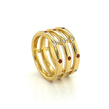 Ippolita Glamazon Orange Sapphire & Diamond 18k Gold Triple Band Ring - Size 6.5