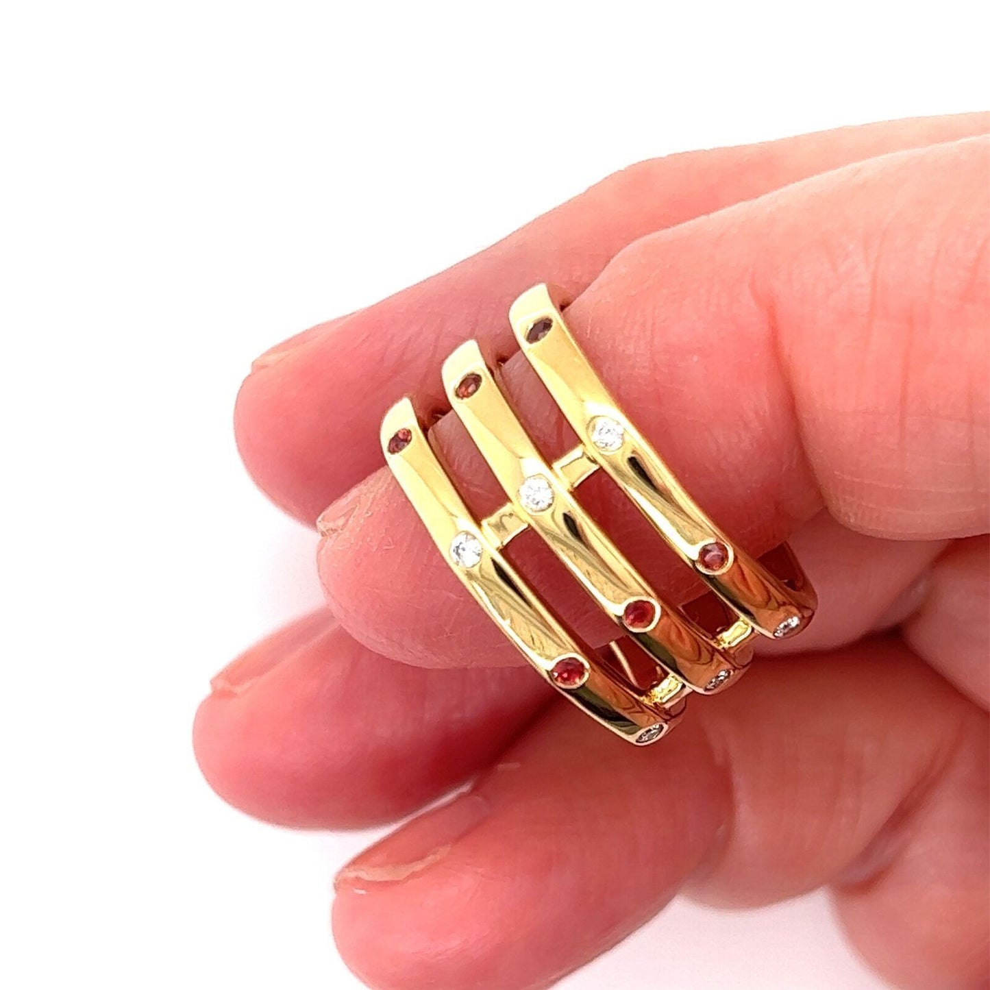 Ippolita Glamazon Orange Sapphire & Diamond 18k Gold Triple Band Ring - Size 6.5