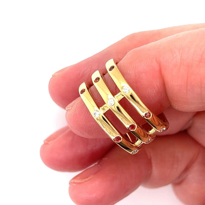 Ippolita Glamazon Orange Sapphire & Diamond 18k Gold Triple Band Ring - Size 6.5