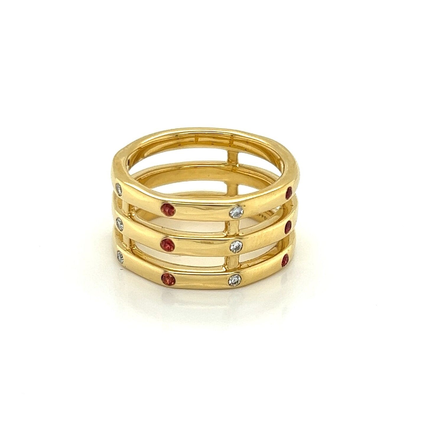 Ippolita Glamazon Orange Sapphire & Diamond 18k Gold Triple Band Ring - Size 6.5