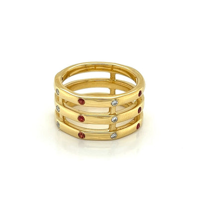 Ippolita Glamazon Orange Sapphire & Diamond 18k Gold Triple Band Ring - Size 6.5