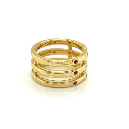 Ippolita Glamazon Orange Sapphire & Diamond 18k Gold Triple Band Ring - Size 6.5